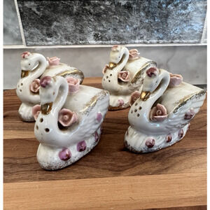 2 Sets Capidomonte Bone China Swan Salt And Pepper Shakers Thames Signed